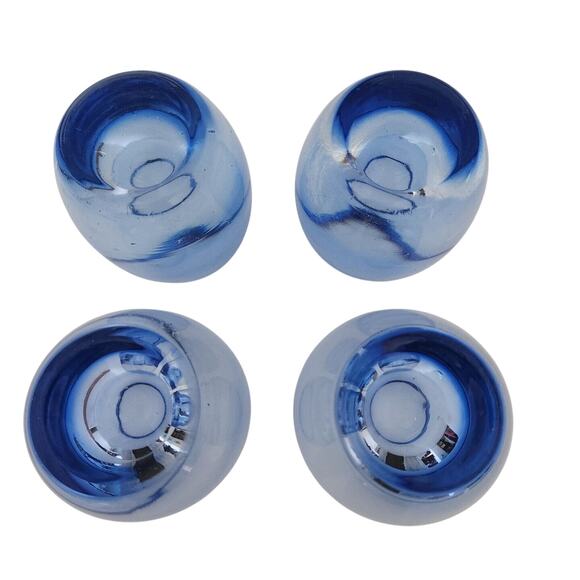 Set Of 4 Crate and Barrel Diva Votive Cobalt Blue Art Glass Candle Holder Poland - Picture 5 of 9